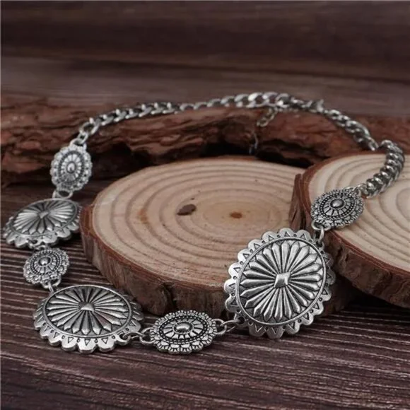 Sonya Western Concho Belt Cowgirl Necklace Dangle Earrings Jewelry set for Women - Picture 5 of 7